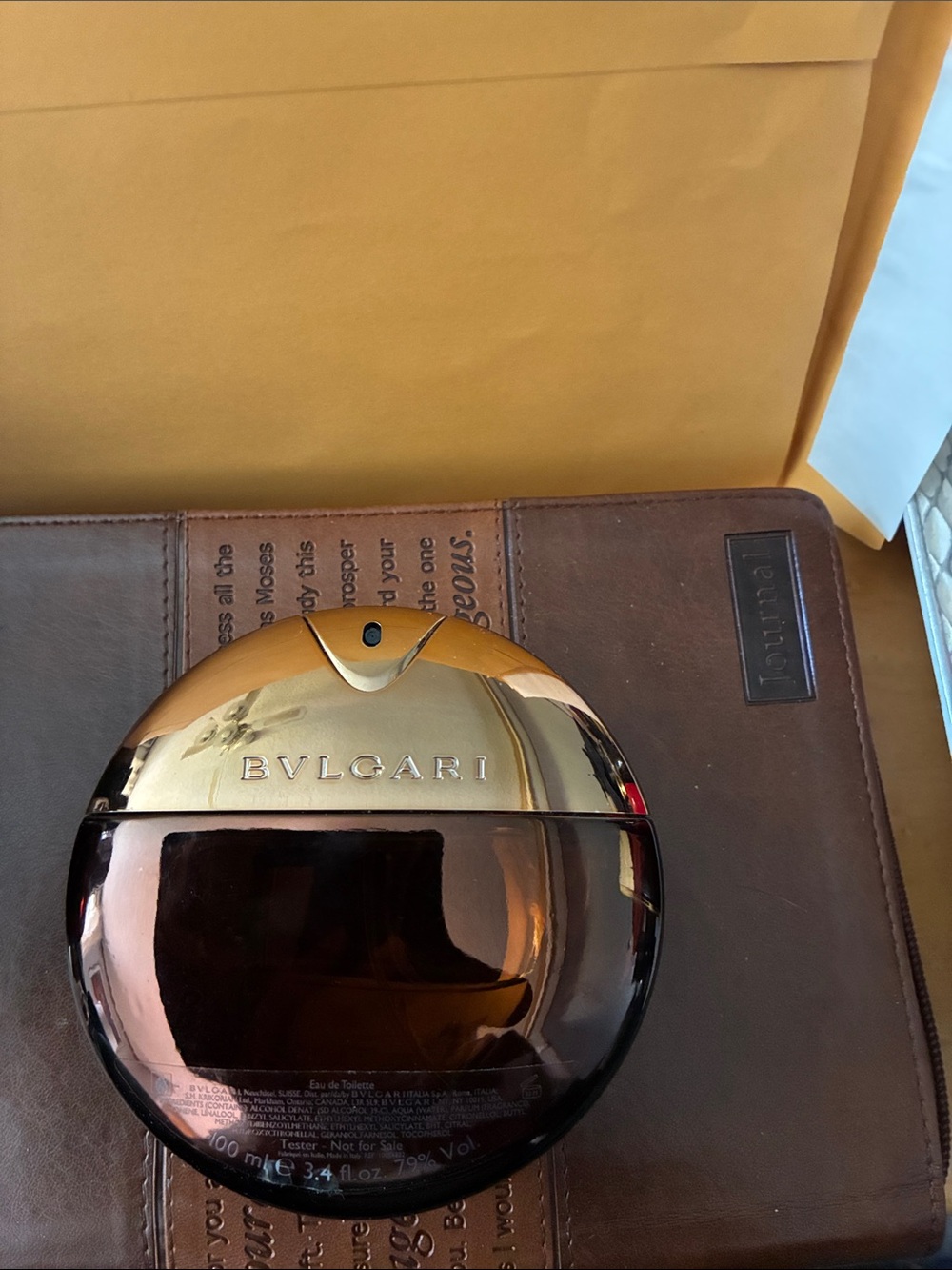BVLGARI Perfume Bottle - Gold & Amber Glass